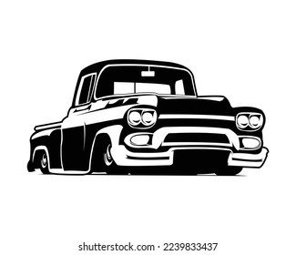 Old logo truck silhouette shown against front isolated white background. Best for badge, emblem, icon, sticker design and car industry. vector illustration available in eps 10.