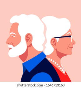 The Old Lovers. Elderly Couple. Love And Dating. Family Relationship. Vector Flat Illustration