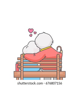 Old Lovers Sitting On Bench Vector Illustration