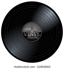 Old lp with black and grey label. music vinyl musical record with star and text, eps10 vector art image illustration, retro design. isolated on white background 