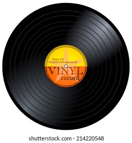 Old lp with yellow and orange label. 33 rpm music vinyl musical record with star and text, eps10 vector art image illustration, retro design. isolated on white background