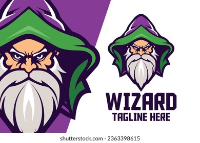 Old Mage Icon Badge Emblem: A Sport and Esport Wizard Head Mascot