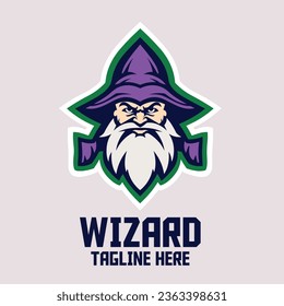 Old Mage Icon for Sports and Esports: A Wizard Head Mascot Emblem