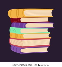 Old magic books stack in flat design. Wizard library and witch handbooks. Vector illustration isolated.