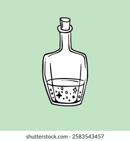 Old magic bottle. Hand drawing sketch. Art line. Vector illustration. Retro style.