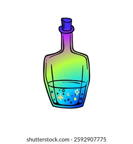 Old magic bottle. Hand drawing sketch. Art line. Vector illustration. Retro style