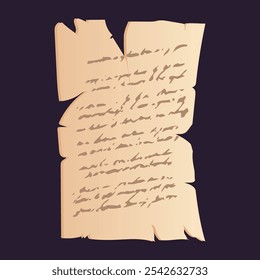 Old magic handwriting letter in flat design. Ancient document or manuscript. Vector illustration isolated.