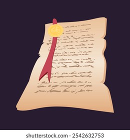 Old magic manuscript in flat design. Mediaeval wizard parchment page. Vector illustration isolated.