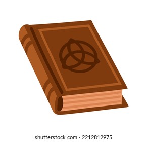 Old magic spell book. Witchcraft attribute, halloween element. Cartoon vector illustration. 