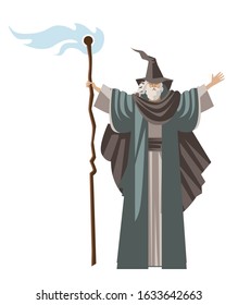 old magical wizard with staff