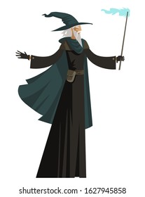 old magician wizard casting spell