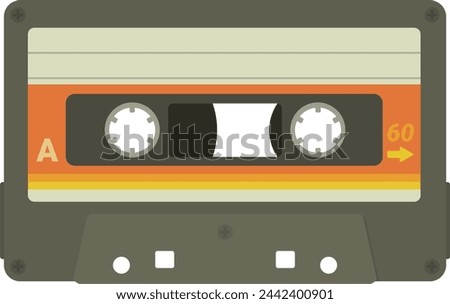 Old magnetic tape audio cassette with its label on side A in flat design style (cut out)