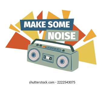 Old magnetophonon for disco, isolated retro devices for partying and entertainment. Make some noise and have fun. Cassette player with buttons, boombox for celebratings. Vector in flat style