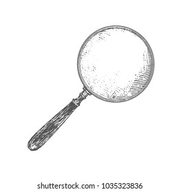 Old magnifying glass. Vintage Victorian Era Engraving style retro vector lineart Hand drawn illustration