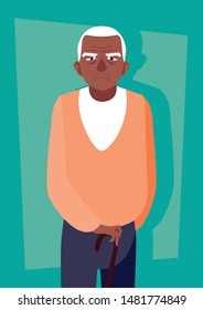 old man afro with cane avatar character