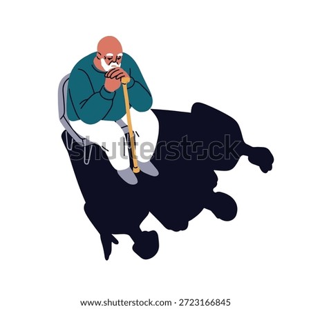 Old man alone mourning, sad about loss. Elderly person in sadness, depression, nostalgia and memory about lost family. Grief and loneliness. Flat vector illustration isolated on white background