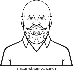 old man with bald head and beard. comic, avatar, monochrome.