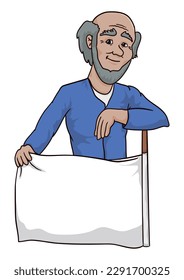 Alter Mann mit Glatzkopf und grauem Bart, blaues Hemd und weißem Stoff. Vorlage im Cartoon-Stil.