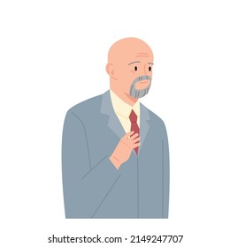 An old man with a bald head and a mustache is wearing a suit. flat design style vector illustration.