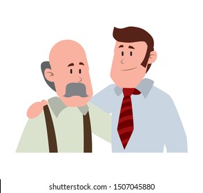 old man bald with mustache avatar character vector illustration