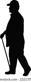 an old man with baton, body silhouette vector