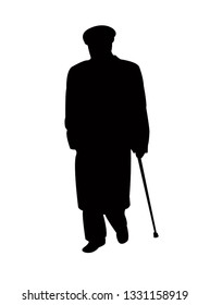 an old man with baton, silhouette vector