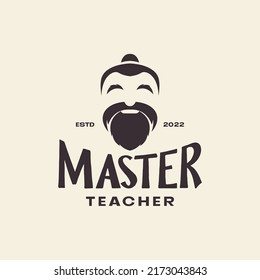 old man beard asian master vintage logo design vector graphic symbol icon illustration creative idea