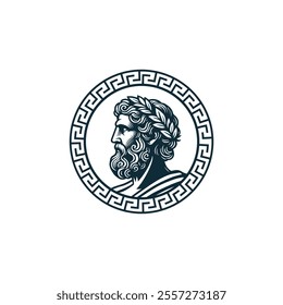  Old Man With Beard Greek AncientPhilosopher Figure Face Head Statue Sculpture With Greek Border Logo design