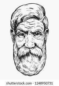 Old man with a beard. Hand drawn illustration converted to vector