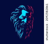 Old man bearded line art logo. Colorful design with dark background. Abstract vector illustration. Isolated with navy background for t-shirt, poster, clothing, merch, apparel. 