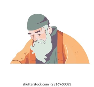 old man bearded sleep character isolated