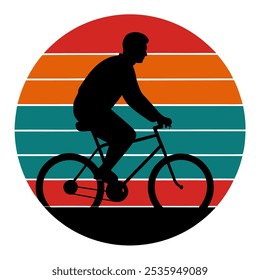 Old man with a bicycle silhouette on retro vintage