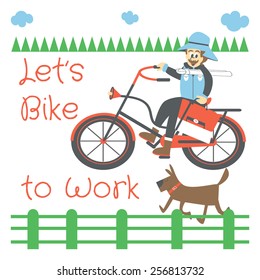 An Old Man is Biking to Work with a Dog