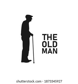 Old Man Black Silhouette. Elderly Person Icon Sign Or Symbol. Grandpa Logo. Retired Pensioner. Grandfather Life. Walking Man With Stick Or Cane. Nursing Home Patient. Male Senior Vector Illustration.