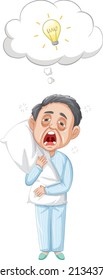 An old man in blue pajamas thinking on white background illustration