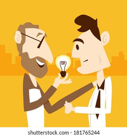 Old man boss give light bulb idea to business man