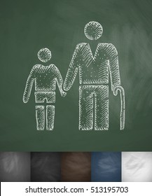 old man and boy icon. Hand drawn vector illustration