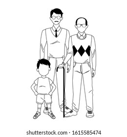 old man, man and boy standing over white background, vector illustration