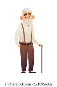 Old man with cane elderly senior on white background isolated