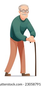 Old man with a cane. Grandfather character illustration