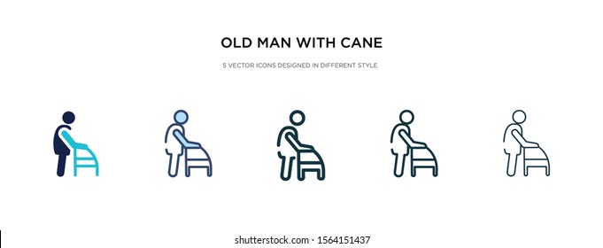 old man with cane icon in different style vector illustration. two colored and black old man with cane vector icons designed in filled, outline, line and stroke style can be used for web, mobile, ui