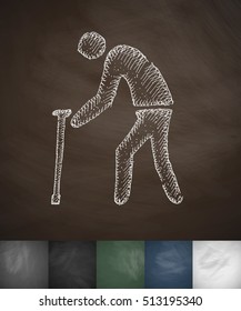 old man with cane icon. Hand drawn vector illustration