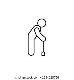 old man, cane line icon on white background