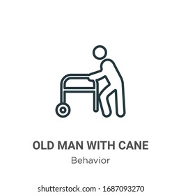 Old man with cane outline vector icon. Thin line black old man with cane icon, flat vector simple element illustration from editable behavior concept isolated stroke on white background