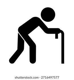 Viejo hombre con icono de silueta de bastón. Vector.