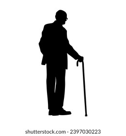 Hombre mayor con silueta de bastón. Ilustración del vector