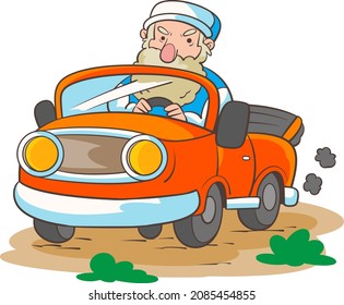 Old Man Car Cartoon Vectot