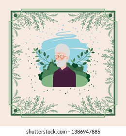 old man card with herbal frame