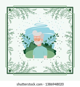old man card with herbal frame
