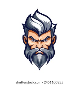 old man cartoon character with a beard and a serious expression